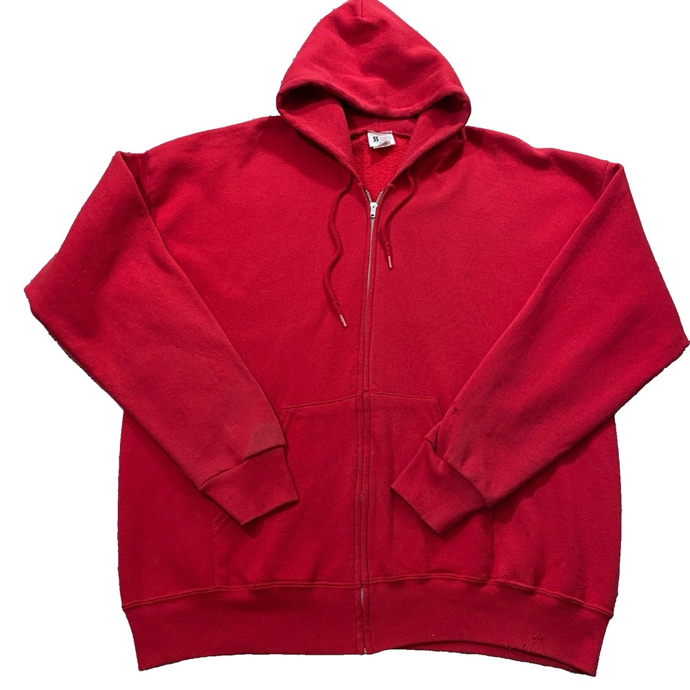 Sturdy Sweats Lee Vtg 70s 80s 2XL Red Full Zip Hoodie Sweatshirt Distressed